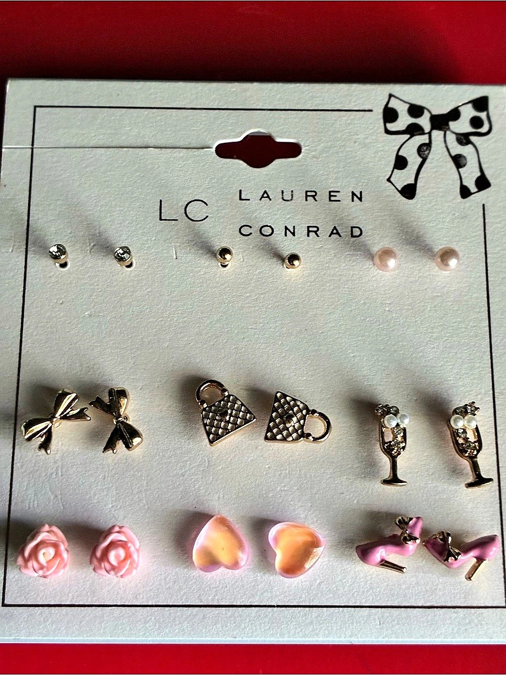 LC Lauren Conrad Multi-Pair Earrings Gold & Pink Like New